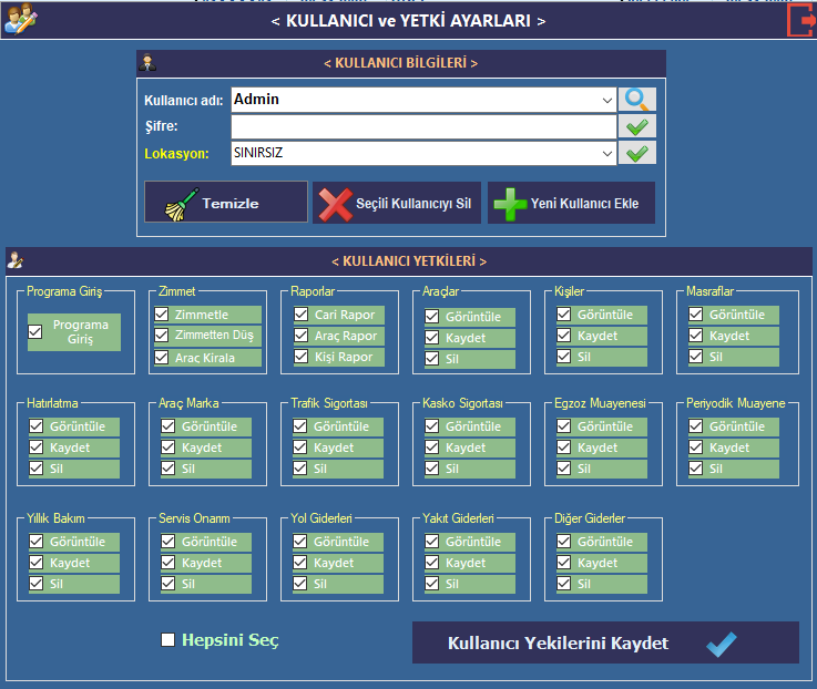 Araç filo takip kullanıcı yetkilendirme