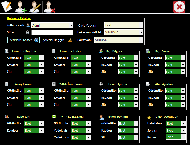 Kullanıcı yetkilendirme ekranı